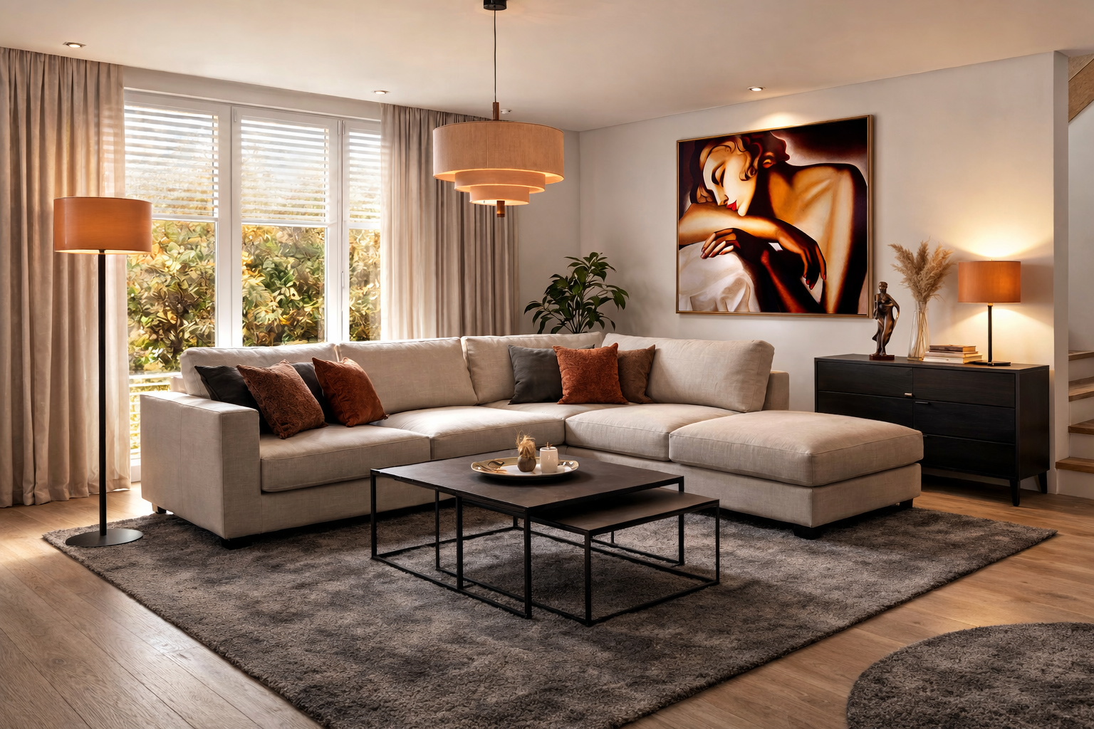 Nowoczesny salon z kuchnią w Warszawie Bielany, projekt wnętrza